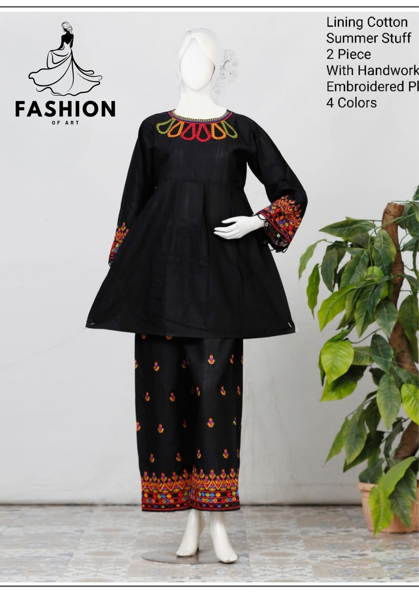 Lining Cotton 2-Piece Summer Set with Handworked Embroidered Plazo – Fashion of Art